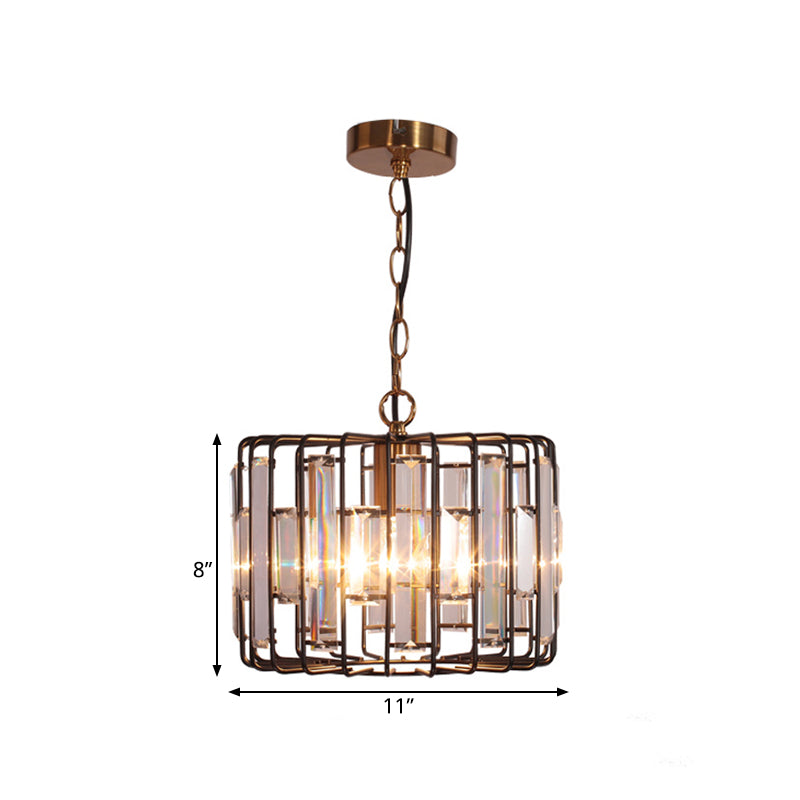 Crystal Embedded Brass Hanging Light Drum Cage 11"/13" Wide 1-Light Rustic Ceiling Pendant for Living Room Clearhalo 'Ceiling Lights' 'Modern Pendants' 'Modern' 'Pendant Lights' 'Pendants' Lighting' 756888