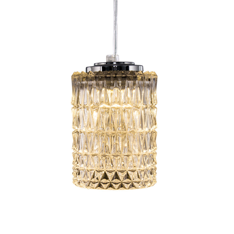 Crystal Prisms Cylinder Pendant Light Modernist 1 Head Restaurant Ceiling Lamp in Chrome Clearhalo 'Ceiling Lights' 'Modern Pendants' 'Modern' 'Pendant Lights' 'Pendants' Lighting' 756900