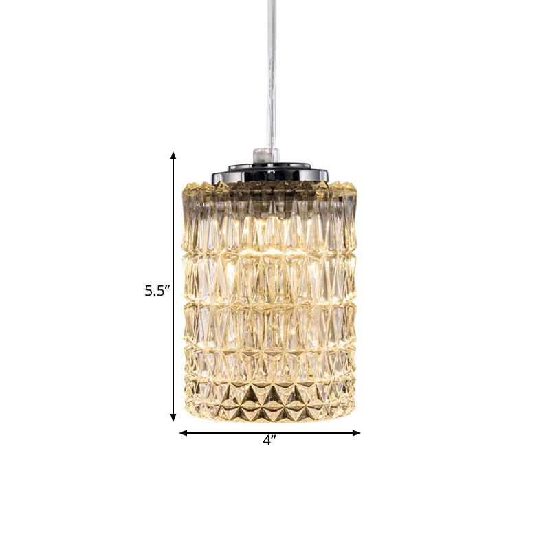 Crystal Prisms Cylinder Pendant Light Modernist 1 Head Restaurant Ceiling Lamp in Chrome Clearhalo 'Ceiling Lights' 'Modern Pendants' 'Modern' 'Pendant Lights' 'Pendants' Lighting' 756901