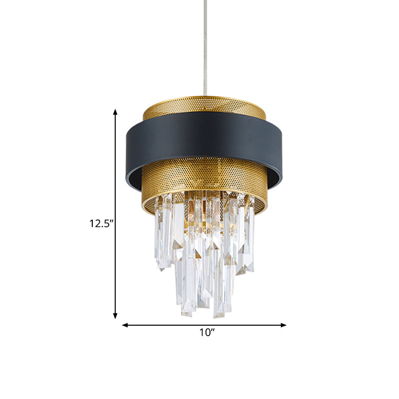 Retro Layered Hanging Lamp 1 Bulb Crystal Rod Suspension Lighting with Black and Gold Circle Guard Clearhalo 'Ceiling Lights' 'Modern Pendants' 'Modern' 'Pendant Lights' 'Pendants' Lighting' 756905