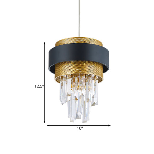 Retro Layered Hanging Lamp 1 Bulb Crystal Rod Suspension Lighting with Black and Gold Circle Guard Clearhalo 'Ceiling Lights' 'Modern Pendants' 'Modern' 'Pendant Lights' 'Pendants' Lighting' 756905