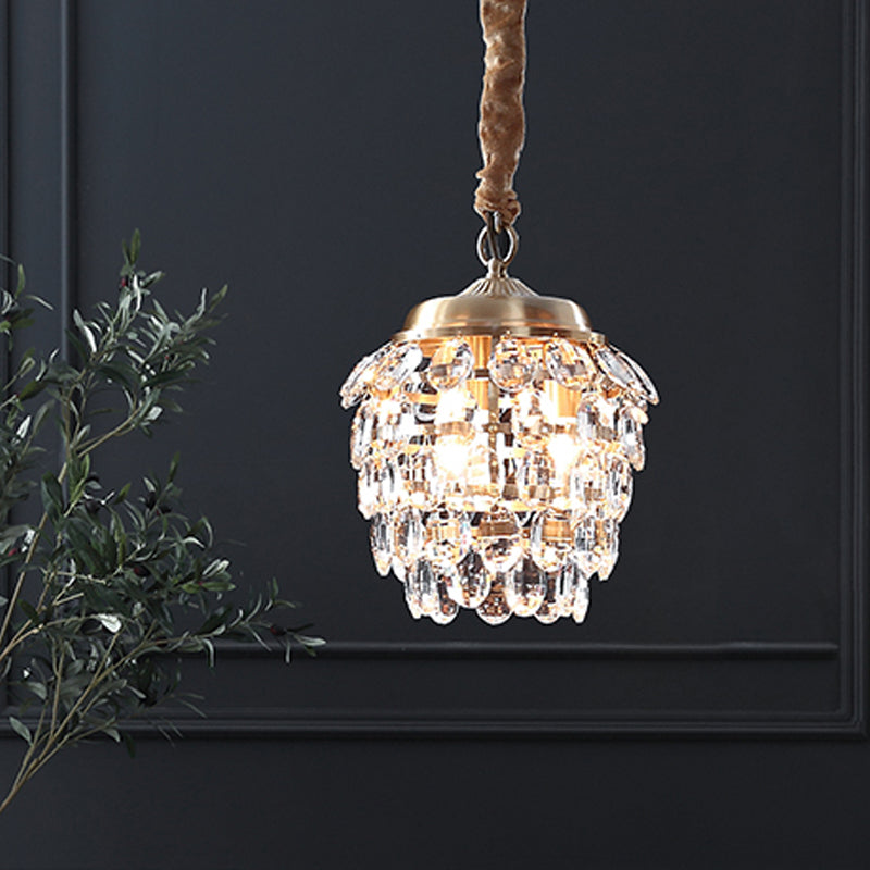 K9 Crystal Beaded Artichoke Drop Lamp Minimalist 3-Light Living Room Ceiling Chandelier in Brass Brass Clearhalo 'Ceiling Lights' 'Chandeliers' 'Modern Chandeliers' 'Modern' Lighting' 756910