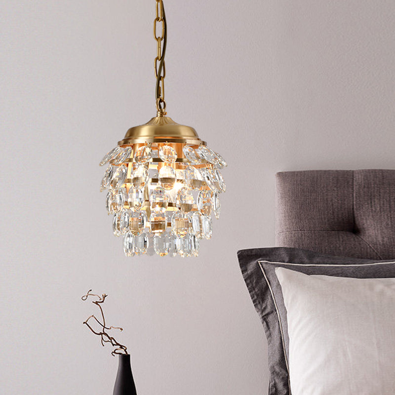 K9 Crystal Beaded Artichoke Drop Lamp Minimalist 3-Light Living Room Ceiling Chandelier in Brass Clearhalo 'Ceiling Lights' 'Chandeliers' 'Modern Chandeliers' 'Modern' Lighting' 756911