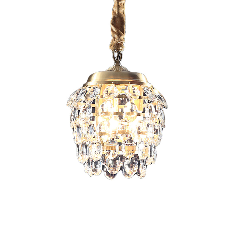 K9 Crystal Beaded Artichoke Drop Lamp Minimalist 3-Light Living Room Ceiling Chandelier in Brass Clearhalo 'Ceiling Lights' 'Chandeliers' 'Modern Chandeliers' 'Modern' Lighting' 756912