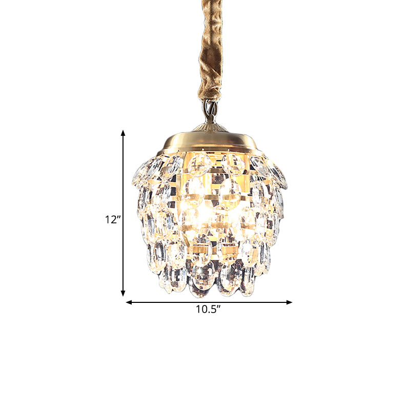 K9 Crystal Beaded Artichoke Drop Lamp Minimalist 3-Light Living Room Ceiling Chandelier in Brass Clearhalo 'Ceiling Lights' 'Chandeliers' 'Modern Chandeliers' 'Modern' Lighting' 756913