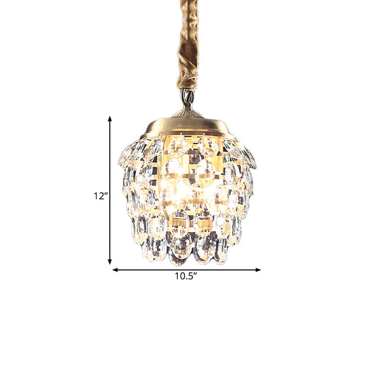 K9 Crystal Beaded Artichoke Drop Lamp Minimalist 3-Light Living Room Ceiling Chandelier in Brass Clearhalo 'Ceiling Lights' 'Chandeliers' 'Modern Chandeliers' 'Modern' Lighting' 756913