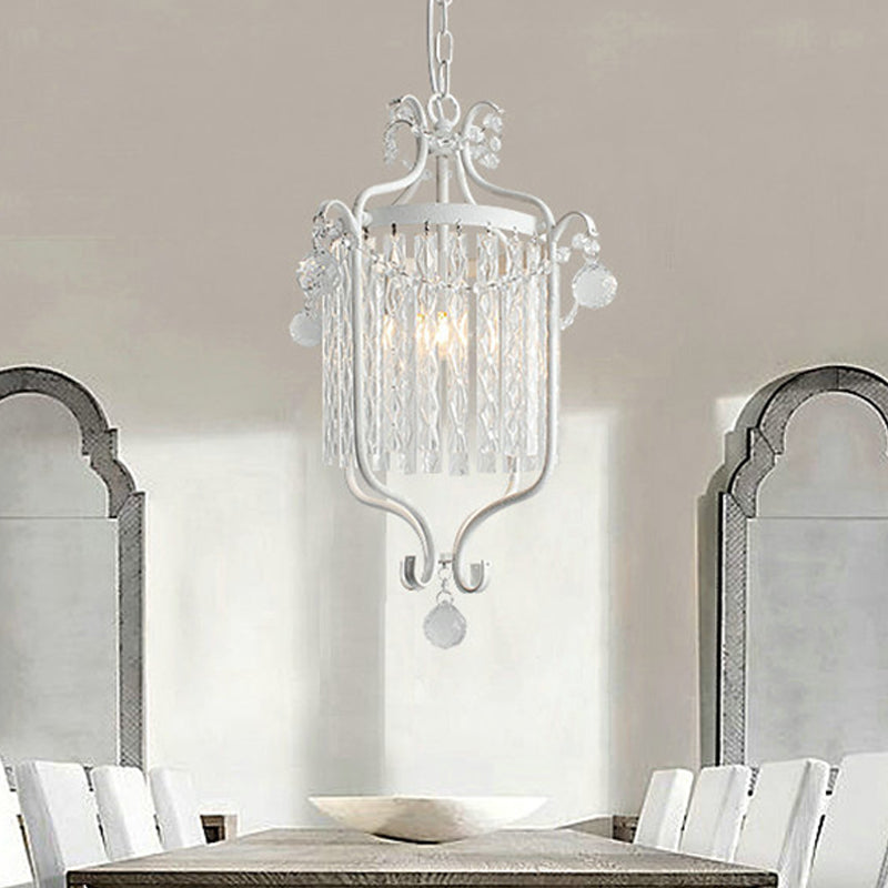 Scroll Frame Corridor Pendant Light Retro Style Iron Single Black/White Suspension Lamp with Crystal Rod Drape White Clearhalo 'Ceiling Lights' 'Modern Pendants' 'Modern' 'Pendant Lights' 'Pendants' Lighting' 756914