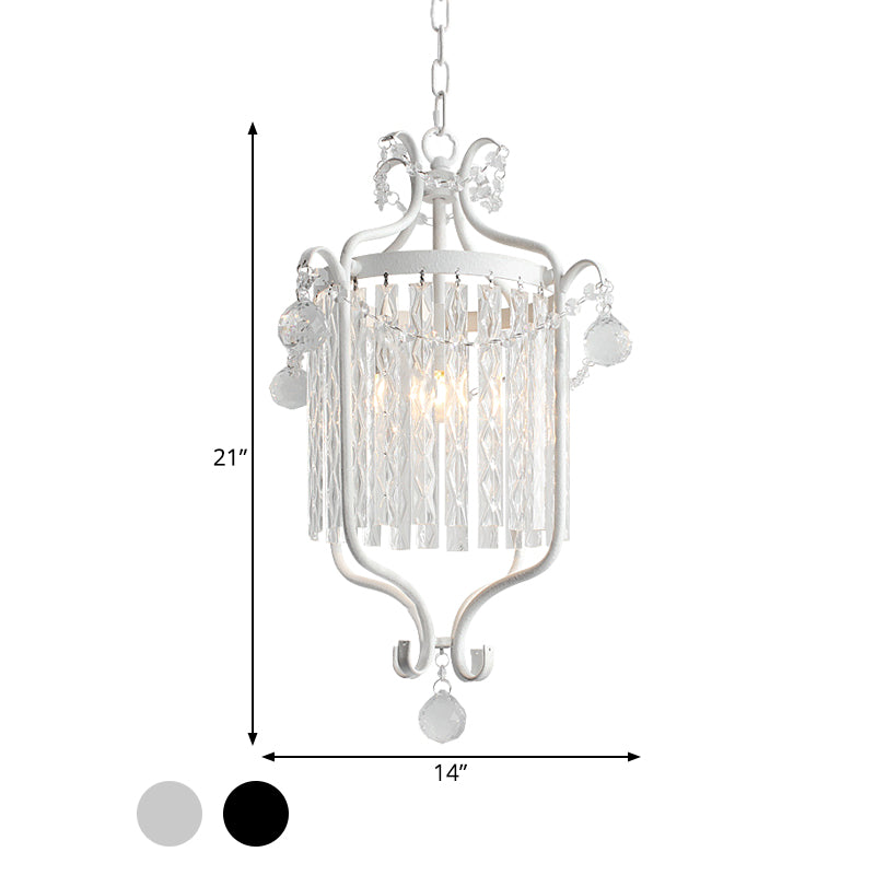 Scroll Frame Corridor Pendant Light Retro Style Iron Single Black/White Suspension Lamp with Crystal Rod Drape Clearhalo 'Ceiling Lights' 'Modern Pendants' 'Modern' 'Pendant Lights' 'Pendants' Lighting' 756917