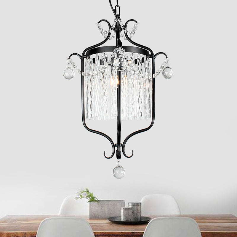 Scroll Frame Corridor Pendant Light Retro Style Iron Single Black/White Suspension Lamp with Crystal Rod Drape Black Clearhalo 'Ceiling Lights' 'Modern Pendants' 'Modern' 'Pendant Lights' 'Pendants' Lighting' 756918