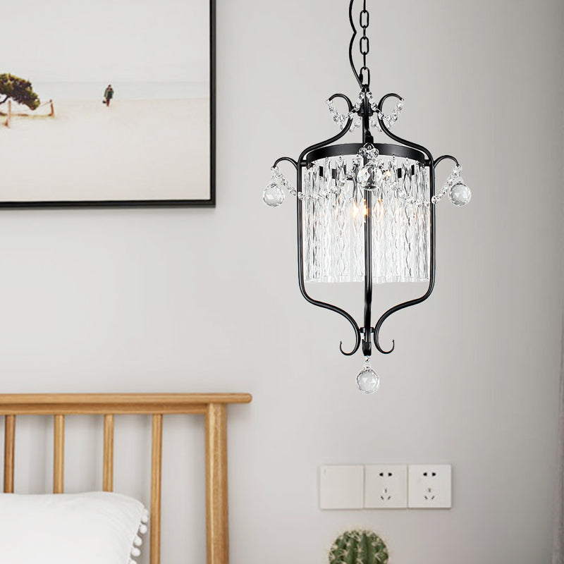 Scroll Frame Corridor Pendant Light Retro Style Iron Single Black/White Suspension Lamp with Crystal Rod Drape Clearhalo 'Ceiling Lights' 'Modern Pendants' 'Modern' 'Pendant Lights' 'Pendants' Lighting' 756919