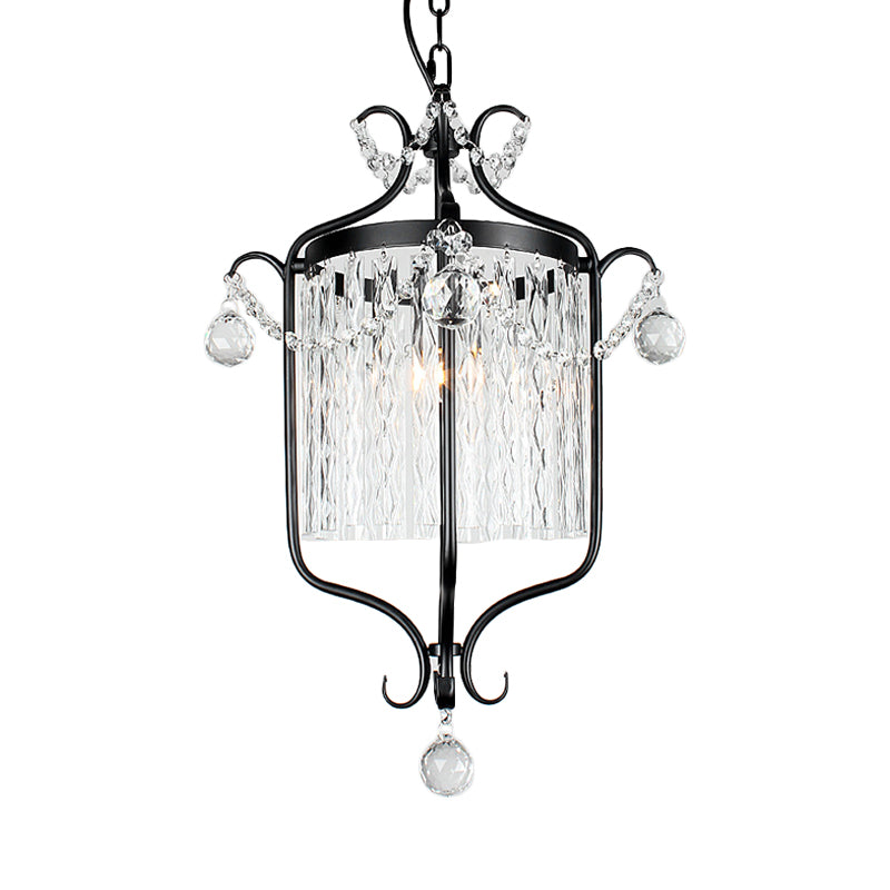 Scroll Frame Corridor Pendant Light Retro Style Iron Single Black/White Suspension Lamp with Crystal Rod Drape Clearhalo 'Ceiling Lights' 'Modern Pendants' 'Modern' 'Pendant Lights' 'Pendants' Lighting' 756920