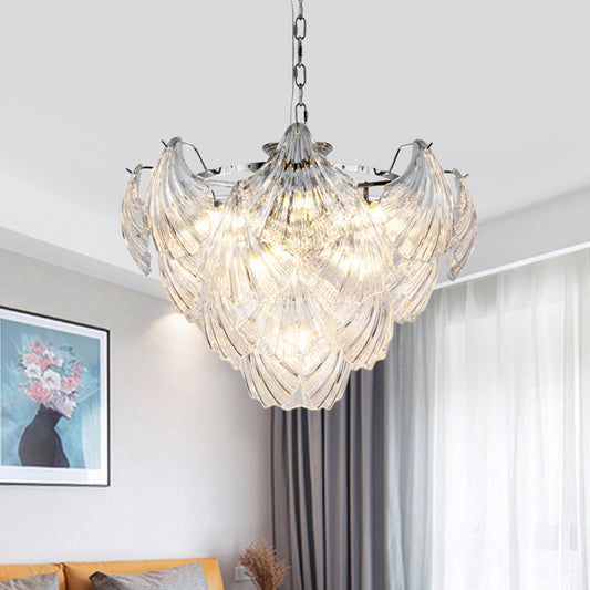 Modern Stylish Tapered Petals Chandelier 10 Bulbs Clear Crystal Hanging Pendant Light in Chrome Chrome Clearhalo 'Ceiling Lights' 'Chandeliers' 'Modern Chandeliers' 'Modern' Lighting' 756922