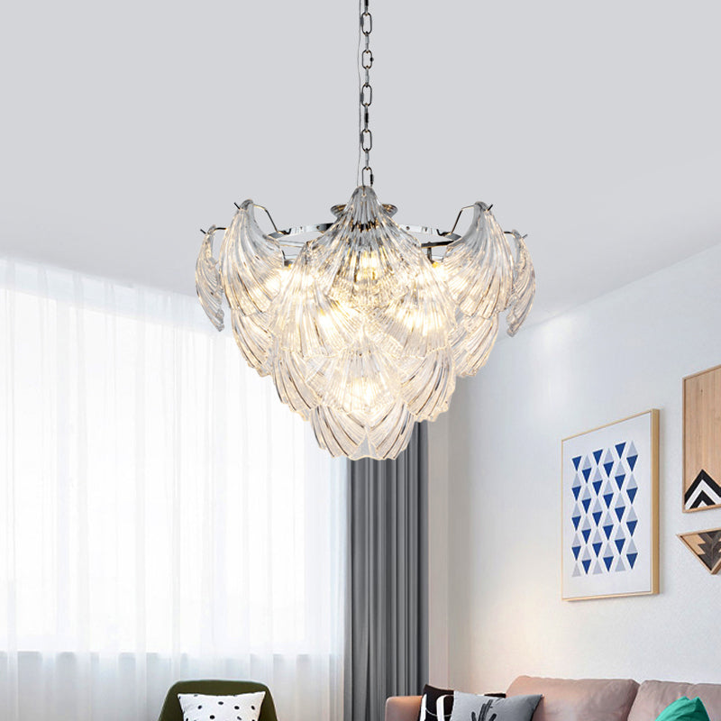 Modern Stylish Tapered Petals Chandelier 10 Bulbs Clear Crystal Hanging Pendant Light in Chrome Clearhalo 'Ceiling Lights' 'Chandeliers' 'Modern Chandeliers' 'Modern' Lighting' 756923