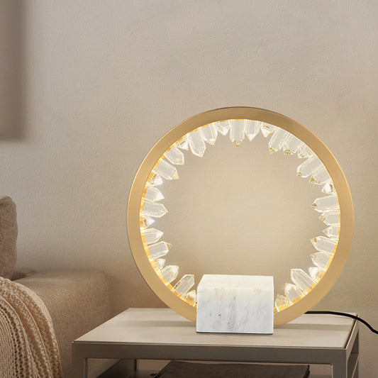 Gold Loop Table Light Modern Metal Bedside LED Night Lamp with Inner Magnet Crystal Decor Gold Clearhalo 'Lamps' 'Table Lamps' Lighting' 756926