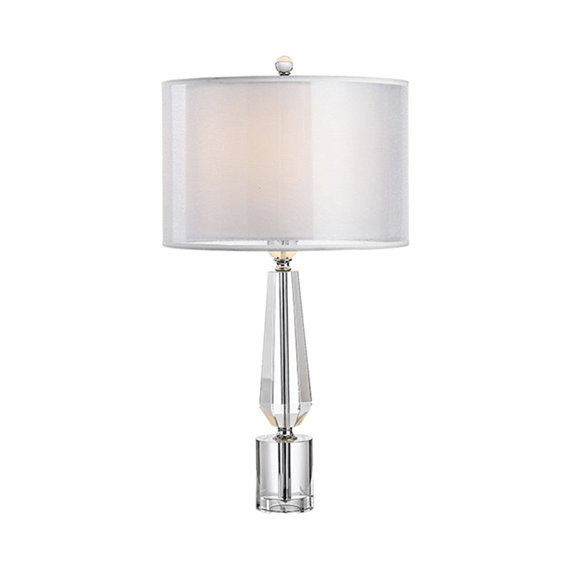 Fabric Grey Nightstand Light Drum Shade Single Classic Table Lamp with Crystal Pedestal Clearhalo 'Lamps' 'Table Lamps' Lighting' 756931