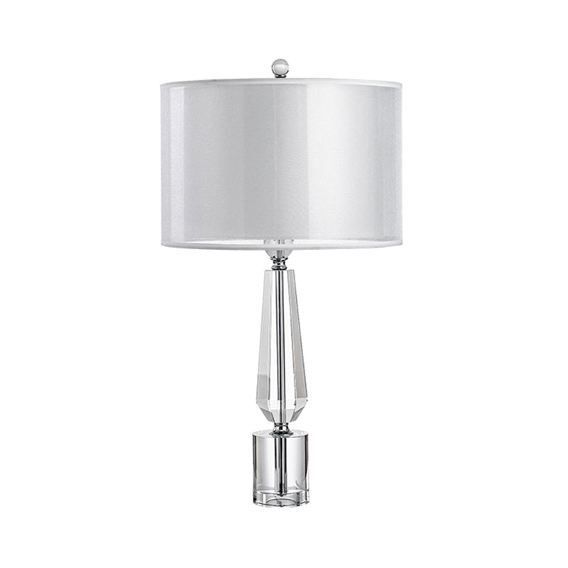 Fabric Grey Nightstand Light Drum Shade Single Classic Table Lamp with Crystal Pedestal Clearhalo 'Lamps' 'Table Lamps' Lighting' 756932