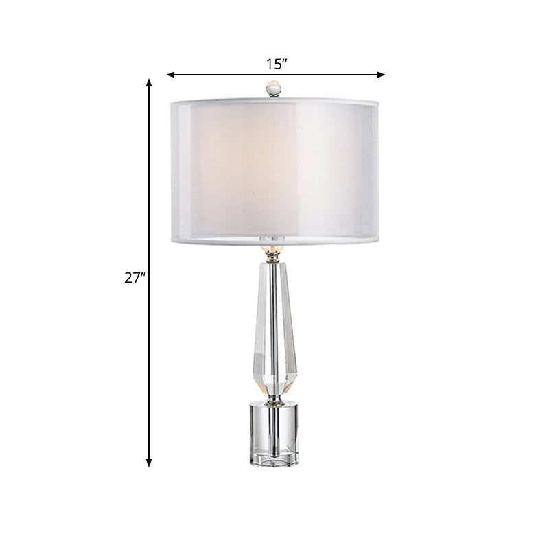 Fabric Grey Nightstand Light Drum Shade Single Classic Table Lamp with Crystal Pedestal Clearhalo 'Lamps' 'Table Lamps' Lighting' 756933