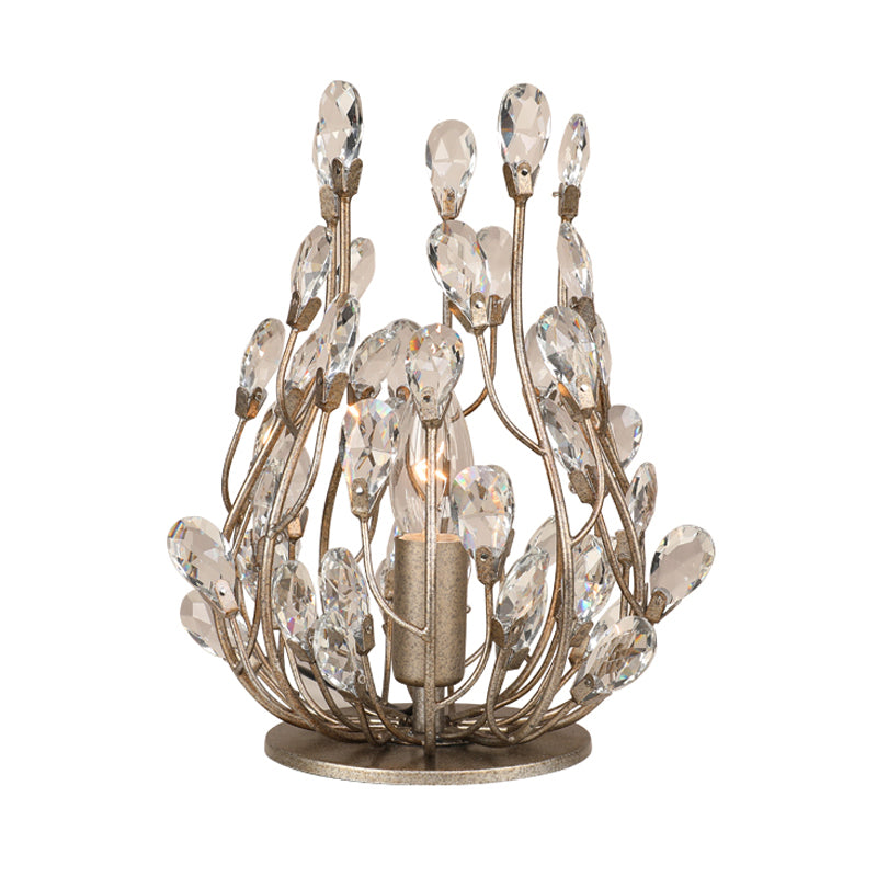 Gold/Silver Flower Vine Table Lighting Vintage Faceted Crystal Single Hotel Nightstand Lamp Clearhalo 'Lamps' 'Table Lamps' Lighting' 756940