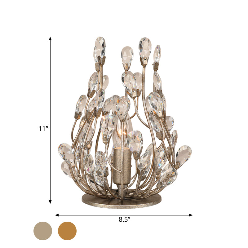 Gold/Silver Flower Vine Table Lighting Vintage Faceted Crystal Single Hotel Nightstand Lamp Clearhalo 'Lamps' 'Table Lamps' Lighting' 756941
