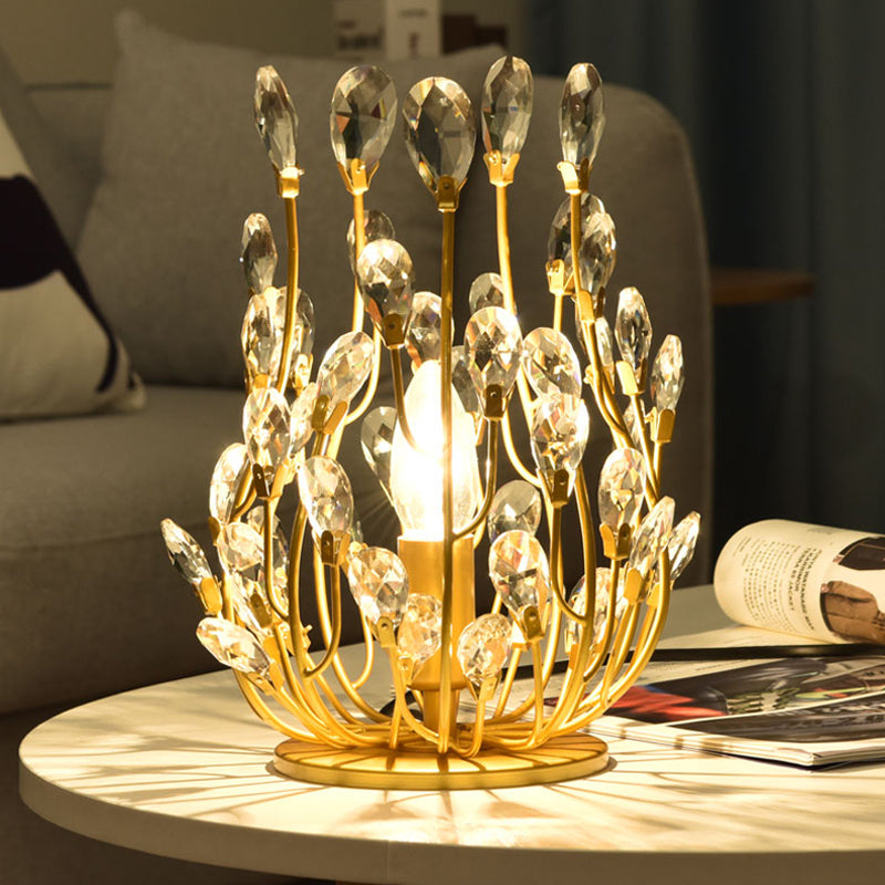 Gold/Silver Flower Vine Table Lighting Vintage Faceted Crystal Single Hotel Nightstand Lamp Gold Clearhalo 'Lamps' 'Table Lamps' Lighting' 756942