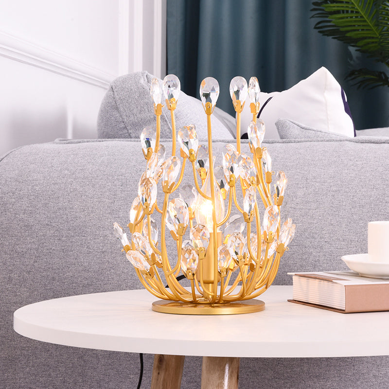 Gold/Silver Flower Vine Table Lighting Vintage Faceted Crystal Single Hotel Nightstand Lamp Clearhalo 'Lamps' 'Table Lamps' Lighting' 756943