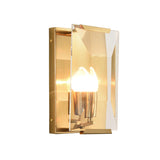 Mid Century Rectangle Wall Sconce 1-Light Metal Wall Mounted Fixture in Brass with Trapezoid Clear/Seedy Crystal Shield Clearhalo 'Cast Iron' 'Glass' 'Industrial' 'Modern wall lights' 'Modern' 'Tiffany' 'Traditional wall lights' 'Wall Lamps & Sconces' 'Wall Lights' Lighting' 756947