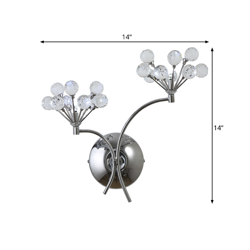 Crystal Orbs Floral Wall Lighting Modern Style 2 Lights Living Room Sconce Light Fixture in Chrome Clearhalo 'Cast Iron' 'Glass' 'Industrial' 'Modern wall lights' 'Modern' 'Tiffany' 'Traditional wall lights' 'Wall Lamps & Sconces' 'Wall Lights' Lighting' 756970