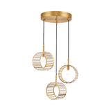 3-Light Cluster Circle Pendant Minimalist Brass Clear Ribbed Crystal Ceiling Hanging Light Clearhalo 'Ceiling Lights' 'Modern Pendants' 'Modern' 'Pendant Lights' 'Pendants' Lighting' 756976