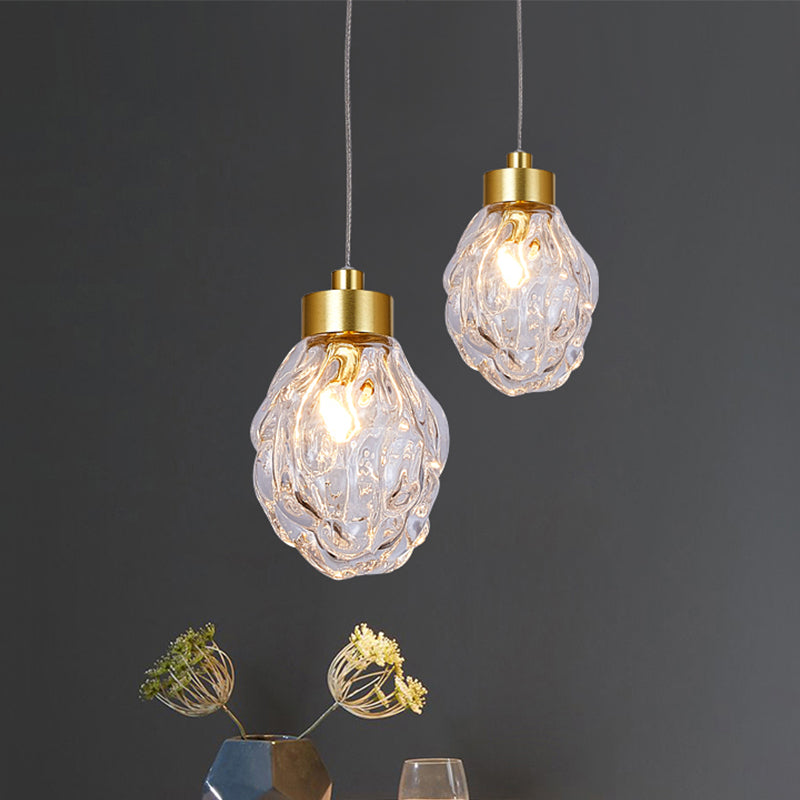 Post Modern Pineal Fruit Ceiling Light Clear Glass 1 Head Dining Room Suspension Pendant Lamp in Gold Clear Clearhalo 'Ceiling Lights' 'Glass shade' 'Glass' 'Modern Pendants' 'Modern' 'Pendant Lights' 'Pendants' Lighting' 756987