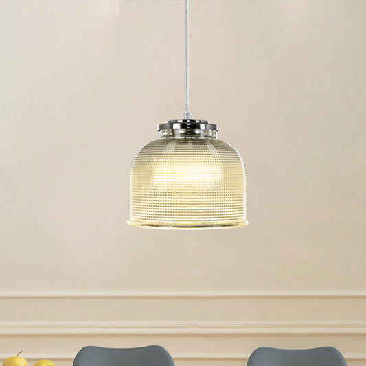 Latticed Glass Bowl Drop Pendant Light Modernist 1 Head Chrome Hanging Ceiling Lamp over Table Chrome Clearhalo 'Ceiling Lights' 'Glass shade' 'Glass' 'Modern Pendants' 'Modern' 'Pendant Lights' 'Pendants' Lighting' 756995