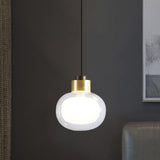 Modern 1 Bulb LED Hanging Light with Clear Glass Shade Brass Oblong Suspension Lamp Brass Clearhalo 'Ceiling Lights' 'Glass shade' 'Glass' 'Modern Pendants' 'Modern' 'Pendant Lights' 'Pendants' Lighting' 756999