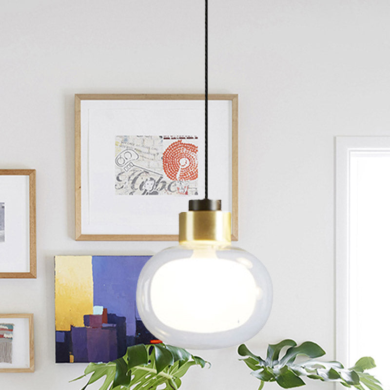 Modern 1 Bulb LED Hanging Light with Clear Glass Shade Brass Oblong Suspension Lamp Clearhalo 'Ceiling Lights' 'Glass shade' 'Glass' 'Modern Pendants' 'Modern' 'Pendant Lights' 'Pendants' Lighting' 757000