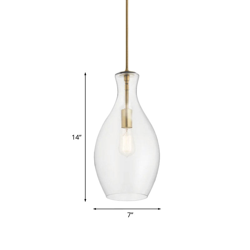 1 Bulb Kitchen Pendant Lighting Simple Gold Ceiling Hang Fixture with Urn Clear Glass Shade Clearhalo 'Ceiling Lights' 'Glass shade' 'Glass' 'Modern Pendants' 'Modern' 'Pendant Lights' 'Pendants' Lighting' 757006