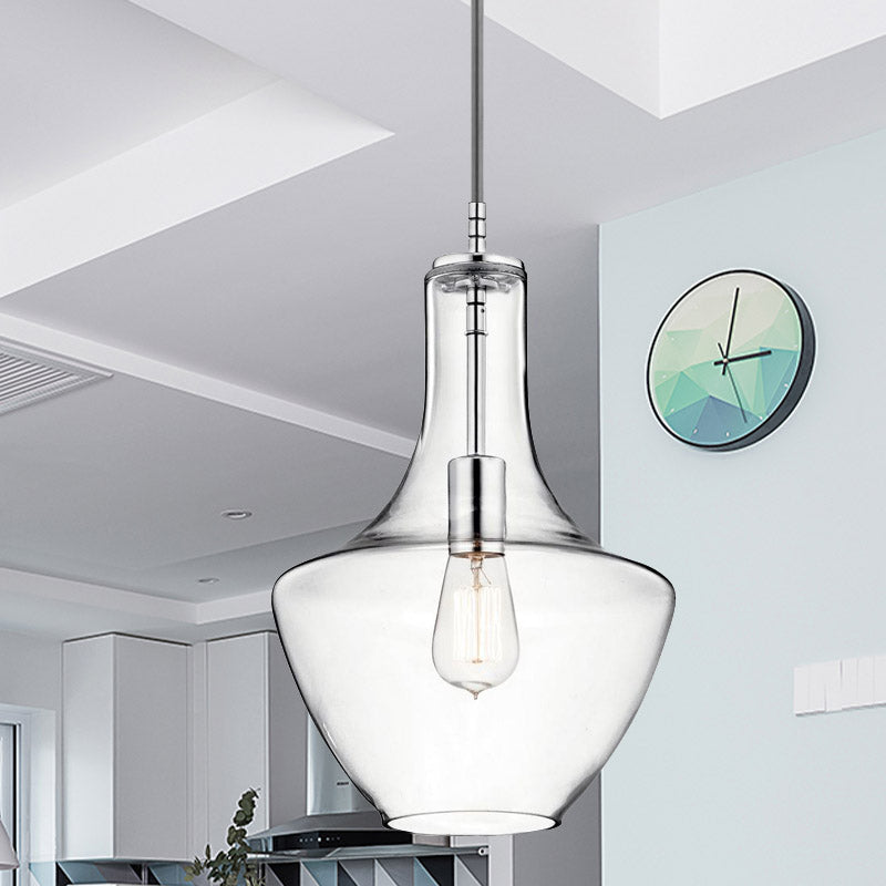 Clear Glass Urn Shape Hanging Ceiling Light Minimalism 1-Light Pendant Lamp in Chrome Clearhalo 'Ceiling Lights' 'Glass shade' 'Glass' 'Modern Pendants' 'Modern' 'Pendant Lights' 'Pendants' Lighting' 757008