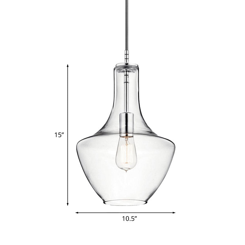 Clear Glass Urn Shape Hanging Ceiling Light Minimalism 1-Light Pendant Lamp in Chrome Clearhalo 'Ceiling Lights' 'Glass shade' 'Glass' 'Modern Pendants' 'Modern' 'Pendant Lights' 'Pendants' Lighting' 757010