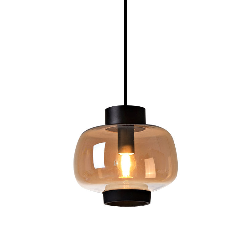 Lantern Living Room Suspension Light Smoke Gray/Cream/Cognac Glass 1-Head Modernism Hanging Pendant Clearhalo 'Ceiling Lights' 'Glass shade' 'Glass' 'Modern Pendants' 'Modern' 'Pendant Lights' 'Pendants' Lighting' 757013