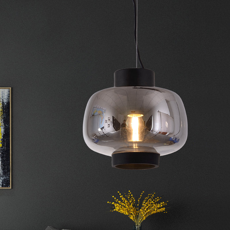 Lantern Living Room Suspension Light Smoke Gray/Cream/Cognac Glass 1-Head Modernism Hanging Pendant Smoke Gray Clearhalo 'Ceiling Lights' 'Glass shade' 'Glass' 'Modern Pendants' 'Modern' 'Pendant Lights' 'Pendants' Lighting' 757015