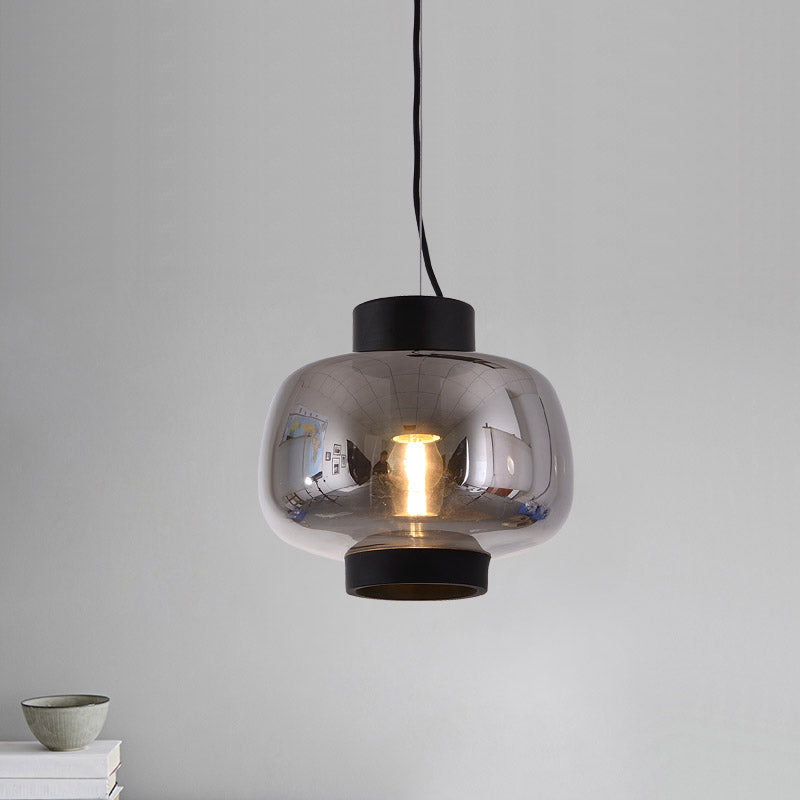 Lantern Living Room Suspension Light Smoke Gray/Cream/Cognac Glass 1-Head Modernism Hanging Pendant Clearhalo 'Ceiling Lights' 'Glass shade' 'Glass' 'Modern Pendants' 'Modern' 'Pendant Lights' 'Pendants' Lighting' 757016