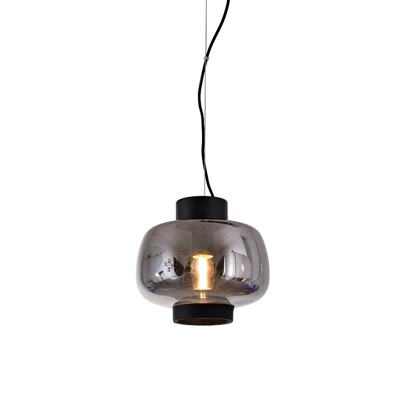 Lantern Living Room Suspension Light Smoke Gray/Cream/Cognac Glass 1-Head Modernism Hanging Pendant Clearhalo 'Ceiling Lights' 'Glass shade' 'Glass' 'Modern Pendants' 'Modern' 'Pendant Lights' 'Pendants' Lighting' 757017