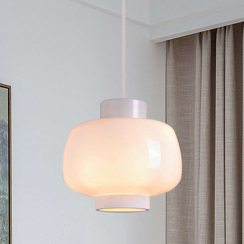 Lantern Living Room Suspension Light Smoke Gray/Cream/Cognac Glass 1-Head Modernism Hanging Pendant Cream Clearhalo 'Ceiling Lights' 'Glass shade' 'Glass' 'Modern Pendants' 'Modern' 'Pendant Lights' 'Pendants' Lighting' 757018