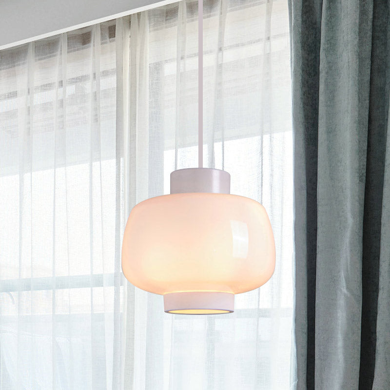 Lantern Living Room Suspension Light Smoke Gray/Cream/Cognac Glass 1-Head Modernism Hanging Pendant Clearhalo 'Ceiling Lights' 'Glass shade' 'Glass' 'Modern Pendants' 'Modern' 'Pendant Lights' 'Pendants' Lighting' 757020