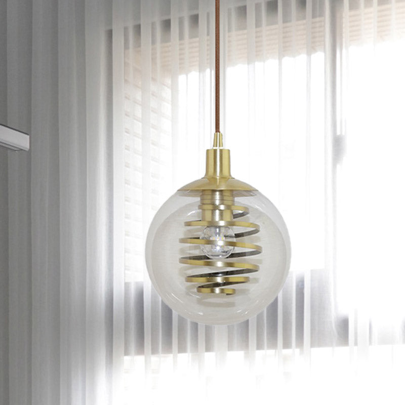 Modernism Global Hanging Lighting Clear Glass 1 Bulb 6"/10" Wide Bedroom Mini Pendant Lamp in Brass Clearhalo 'Ceiling Lights' 'Glass shade' 'Glass' 'Modern Pendants' 'Modern' 'Pendant Lights' 'Pendants' Lighting' 757023