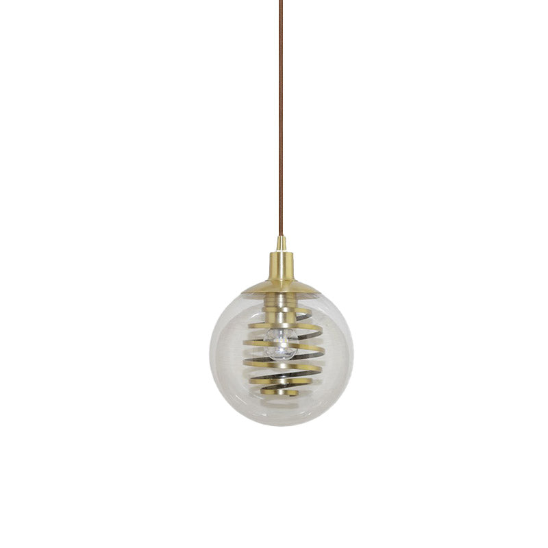 Modernism Global Hanging Lighting Clear Glass 1 Bulb 6"/10" Wide Bedroom Mini Pendant Lamp in Brass Clearhalo 'Ceiling Lights' 'Glass shade' 'Glass' 'Modern Pendants' 'Modern' 'Pendant Lights' 'Pendants' Lighting' 757024