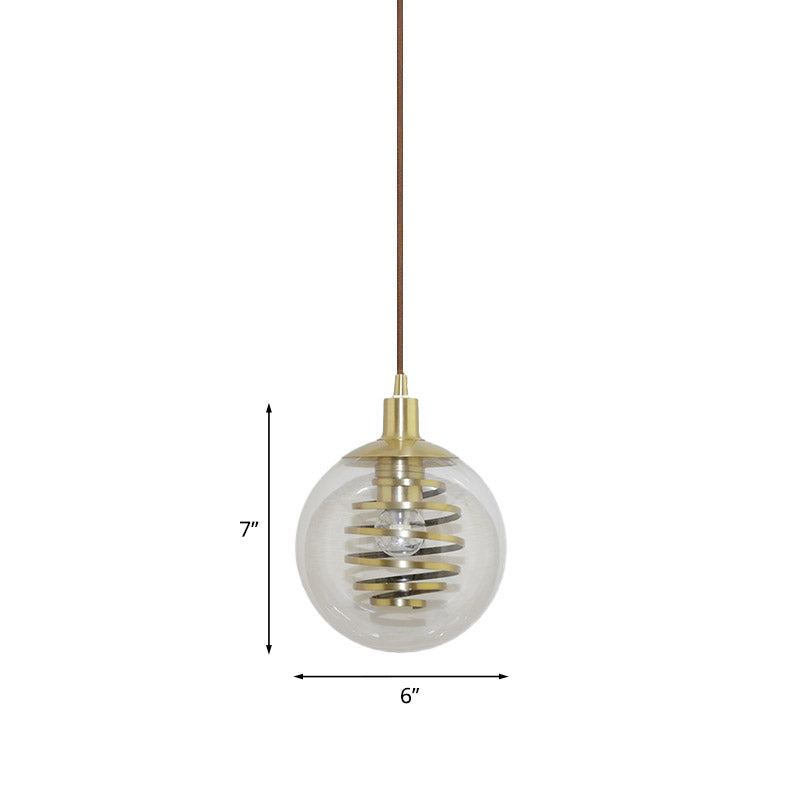 Modernism Global Hanging Lighting Clear Glass 1 Bulb 6"/10" Wide Bedroom Mini Pendant Lamp in Brass Clearhalo 'Ceiling Lights' 'Glass shade' 'Glass' 'Modern Pendants' 'Modern' 'Pendant Lights' 'Pendants' Lighting' 757025