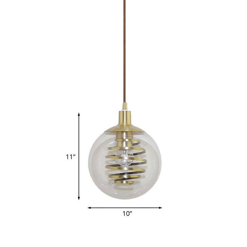 Modernism Global Hanging Lighting Clear Glass 1 Bulb 6"/10" Wide Bedroom Mini Pendant Lamp in Brass Clearhalo 'Ceiling Lights' 'Glass shade' 'Glass' 'Modern Pendants' 'Modern' 'Pendant Lights' 'Pendants' Lighting' 757026