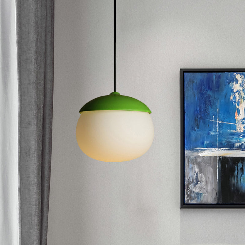 Nut Shape Pendant Lighting Modern White Glass 1-Light Green Hanging Lamp for Restaurant Green Clearhalo 'Ceiling Lights' 'Glass shade' 'Glass' 'Modern Pendants' 'Modern' 'Pendant Lights' 'Pendants' Lighting' 757035