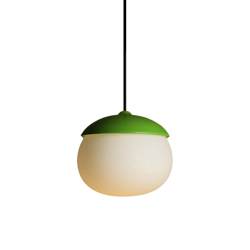 Nut Shape Pendant Lighting Modern White Glass 1-Light Green Hanging Lamp for Restaurant Clearhalo 'Ceiling Lights' 'Glass shade' 'Glass' 'Modern Pendants' 'Modern' 'Pendant Lights' 'Pendants' Lighting' 757037