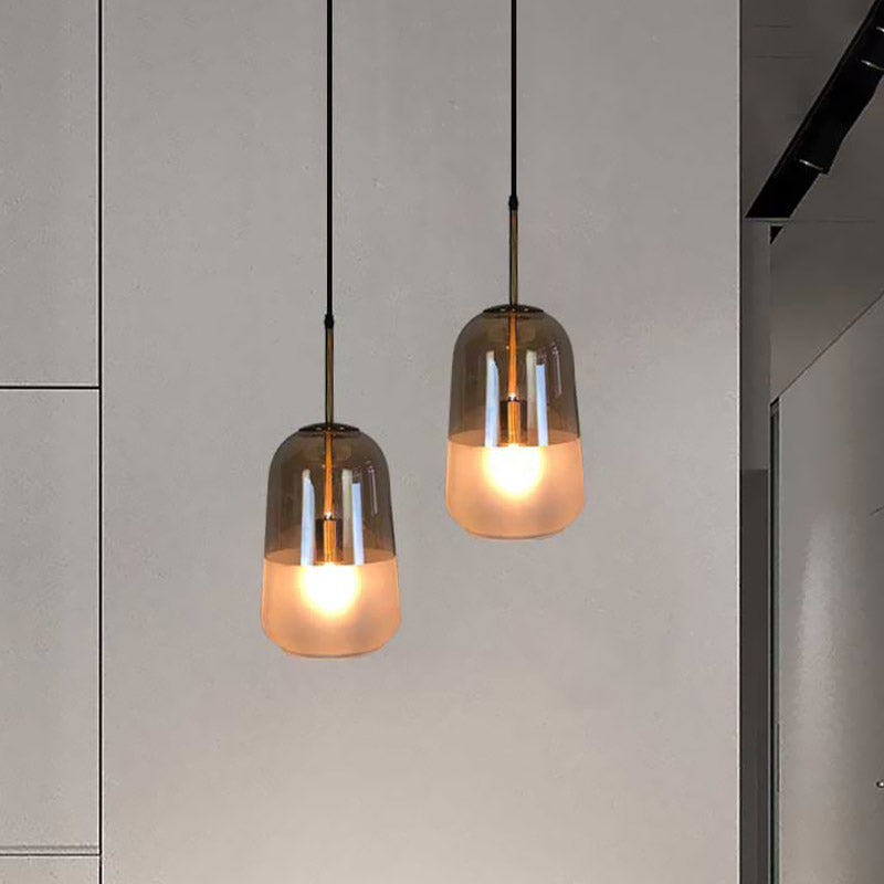 1-Bulb Restaurant Drop Pendant Light Vintage Gold Hanging Ceiling Lamp with Capsule Tan Glass Shade Tan Clearhalo 'Ceiling Lights' 'Glass shade' 'Glass' 'Modern Pendants' 'Modern' 'Pendant Lights' 'Pendants' Lighting' 757039