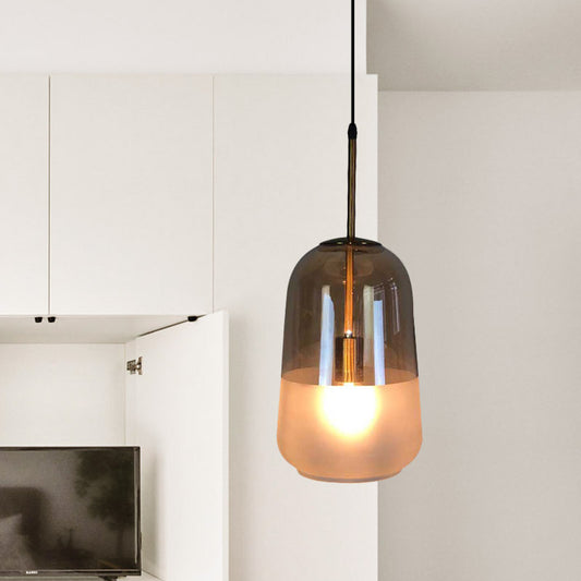 1-Bulb Restaurant Drop Pendant Light Vintage Gold Hanging Ceiling Lamp with Capsule Tan Glass Shade Clearhalo 'Ceiling Lights' 'Glass shade' 'Glass' 'Modern Pendants' 'Modern' 'Pendant Lights' 'Pendants' Lighting' 757040