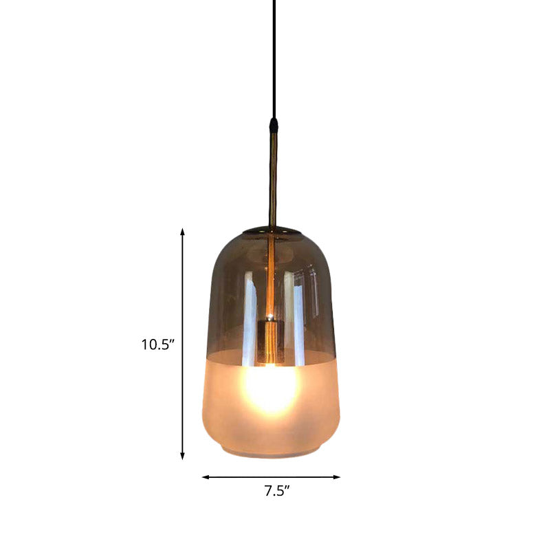 1-Bulb Restaurant Drop Pendant Light Vintage Gold Hanging Ceiling Lamp with Capsule Tan Glass Shade Clearhalo 'Ceiling Lights' 'Glass shade' 'Glass' 'Modern Pendants' 'Modern' 'Pendant Lights' 'Pendants' Lighting' 757042